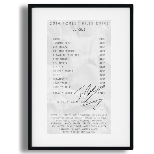 “2014 Forest Hills Drive” J. Cole Receipt Poster