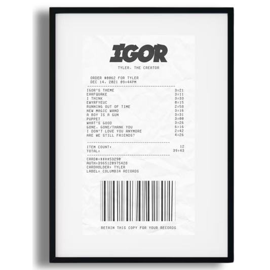 “IGOR” Tyler, The Creator Receipt Poster
