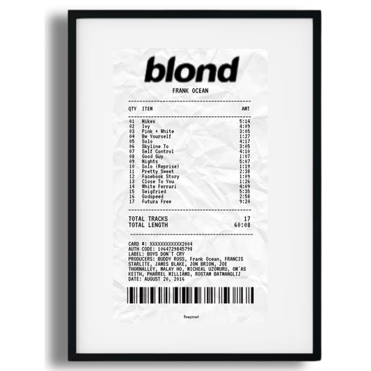 “Blond” Frank Ocean Receipt Poster